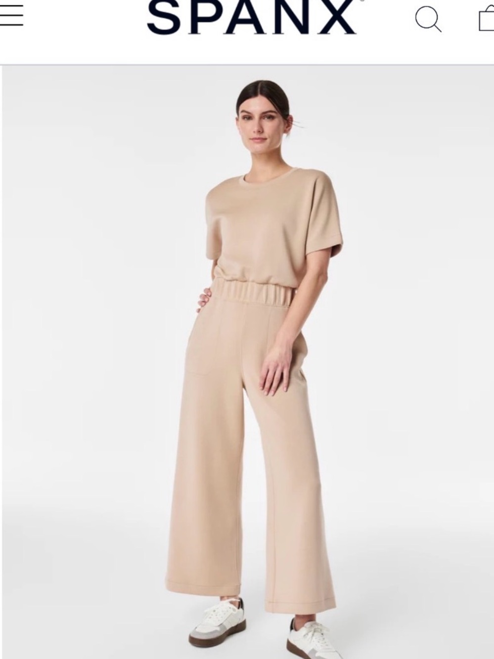 SPANX Beige Short Sleeve cropped Air Essentials Jumpsuit